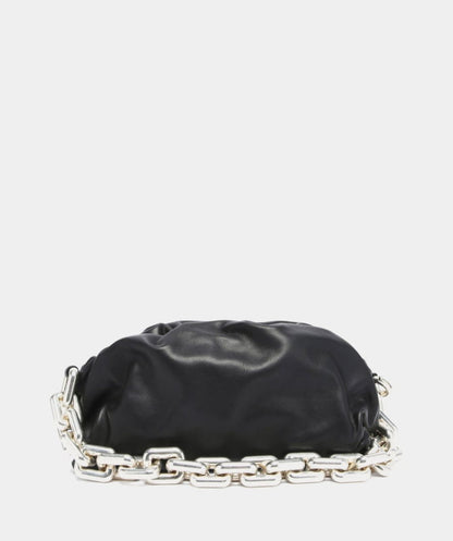 BOTTEGA VENETA Black Leather/silver Hardware The Chain Pouch Leather Clutch Bag