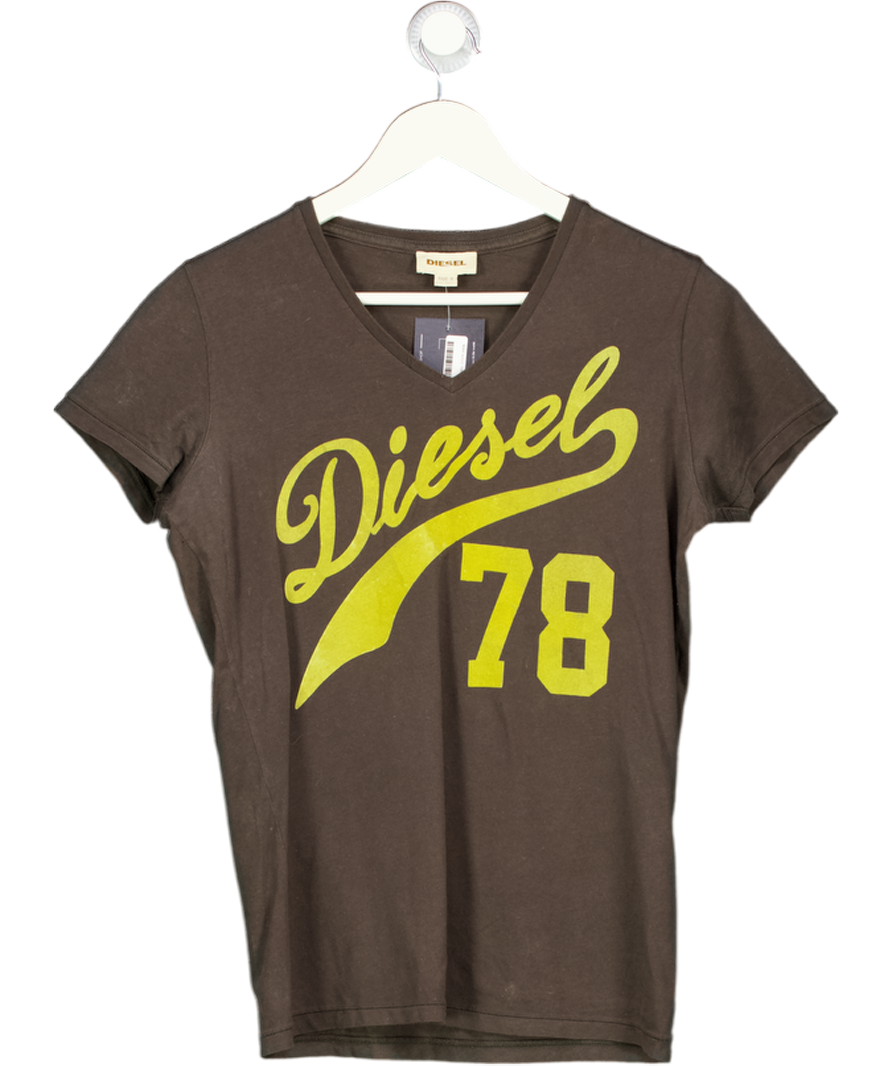 DIESEL Grey 78 Flock Logo T-shirt UK S