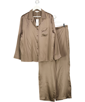 THE WHITE COMPANY Dark Truffle Beige 100% Silk Pyjama Set UK L