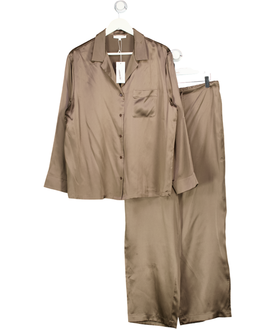 THE WHITE COMPANY Dark Truffle Beige 100% Silk Pyjama Set UK L