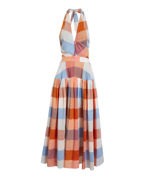 HUNTER BELL Checked Cotton Lennon Midi Dress UK 8