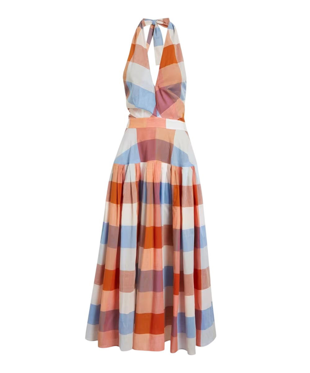 HUNTER BELL Checked Cotton Lennon Midi Dress UK 8
