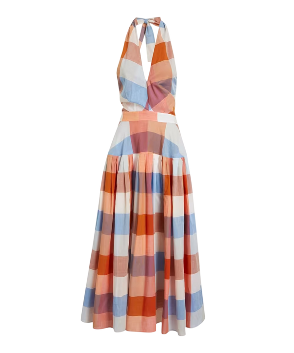 HUNTER BELL Checked Cotton Lennon Midi Dress UK 8