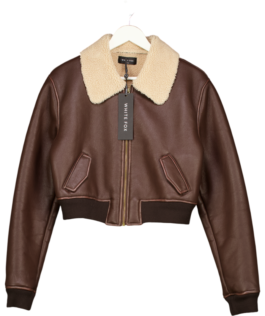 WHITE FOX For The People Pu Bomber Jacket Chocolate Brown UK S/M