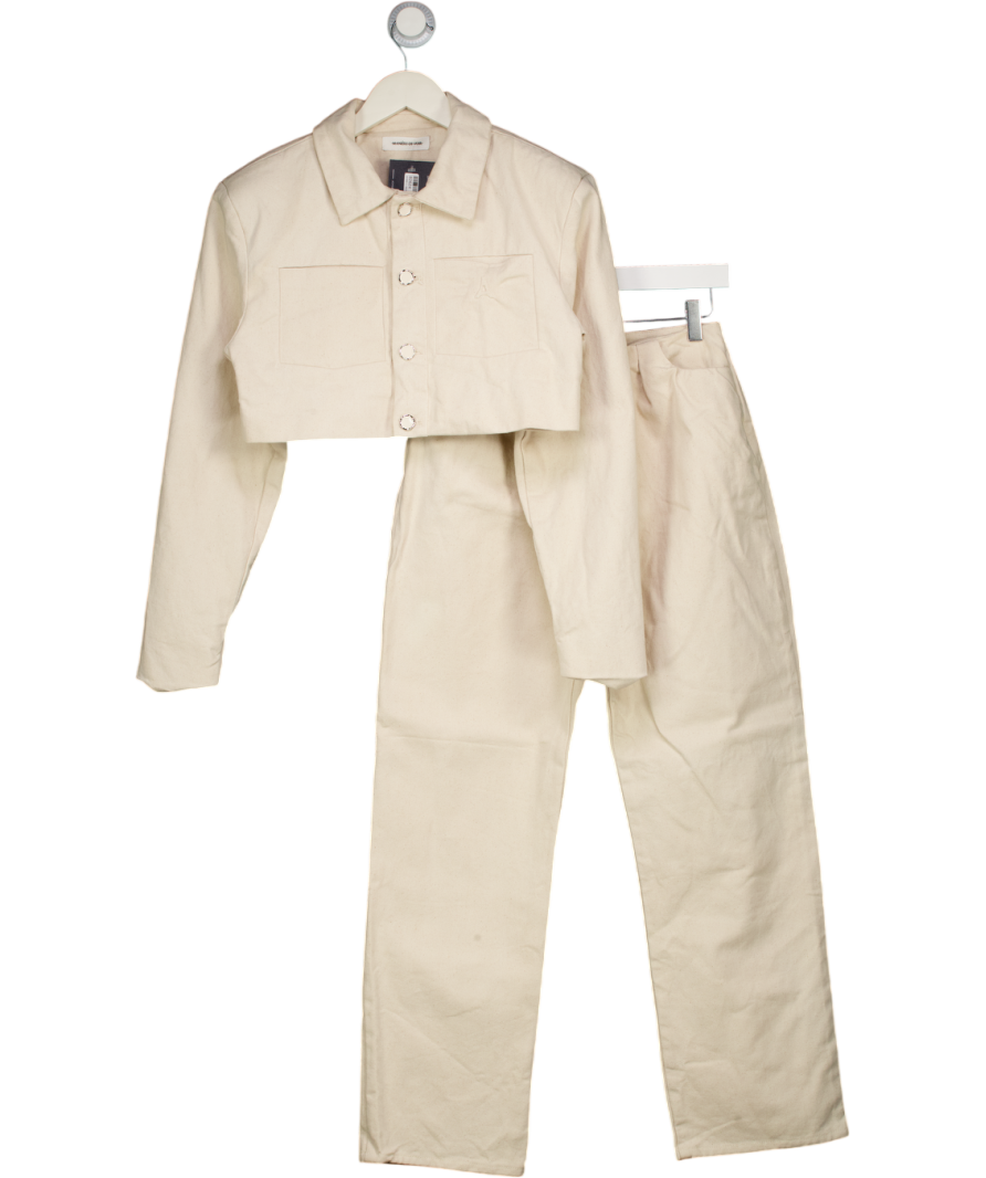 maniere de voir Cream Cropped Ercu Denim Jacket And Straight Leg Trouser Set UK 8