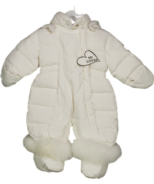 MI LOVES White Faux Fur Trim Snowsuit 0-3 Months