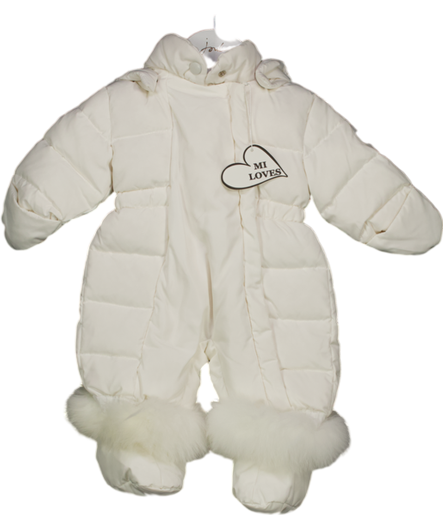 MI LOVES White Faux Fur Trim Snowsuit 0-3 Months
