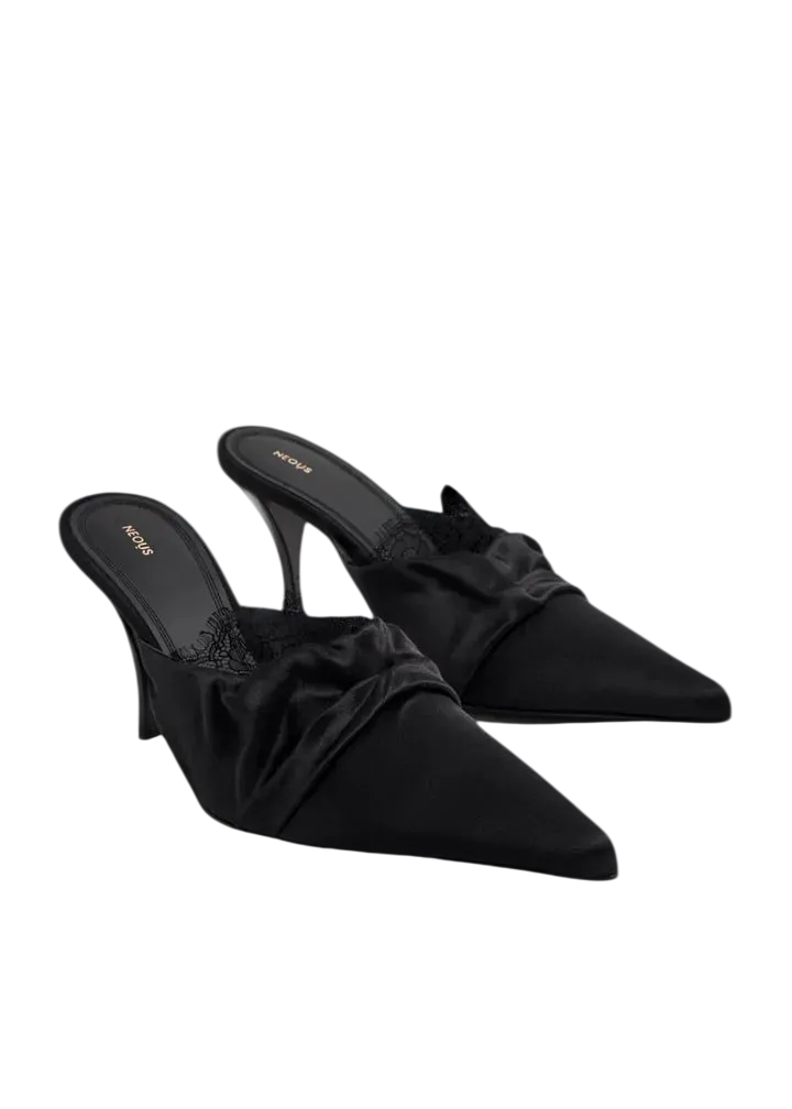 Neous Naledi Black Peekaboo Lace Trim 85mm Mules UK 6 EU 39