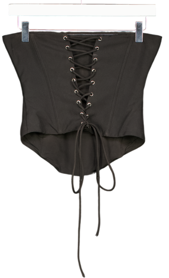 White Fox Black Laced Back Corset Top UK S