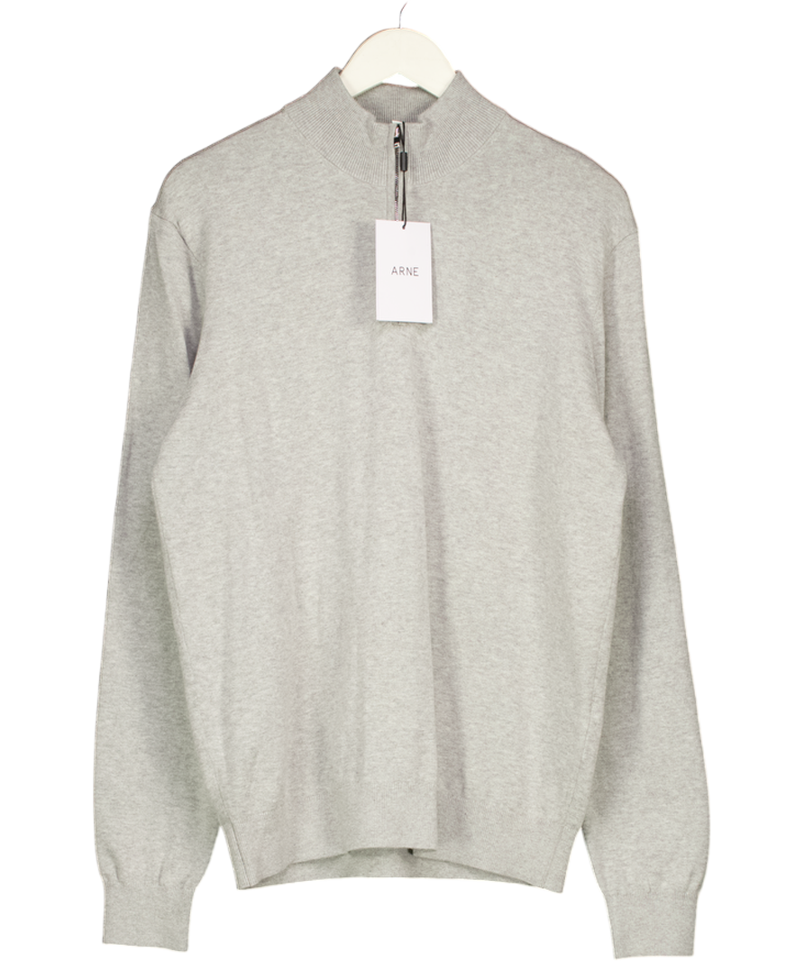 ARNE Grey Cotton Knitted Zip Through Jacket UK L