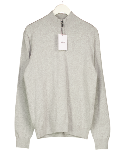 ARNE Grey Cotton Knitted Zip Through Jacket UK L