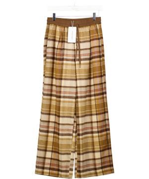 Urban Revivo Brown Contrast Check Pull On Wide Leg Trousers UK S