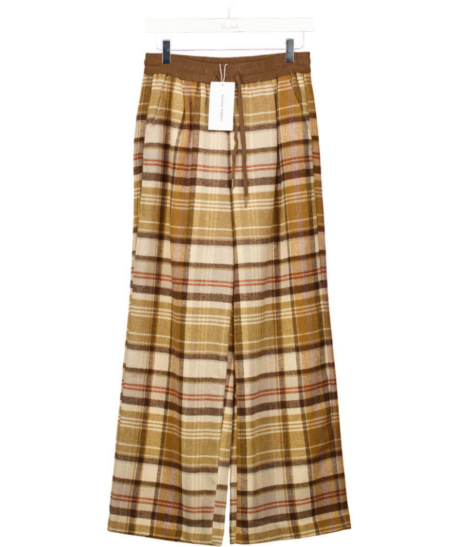 Urban Revivo Brown Contrast Check Pull On Wide Leg Pants UK S