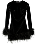 House of CB Velvet Feather Trim Lavinia Black Velvet Mini Dress UK XS