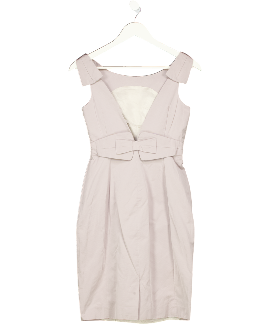 Karen Millen Grey Square Neck Bow Detail Midi Dress UK 8