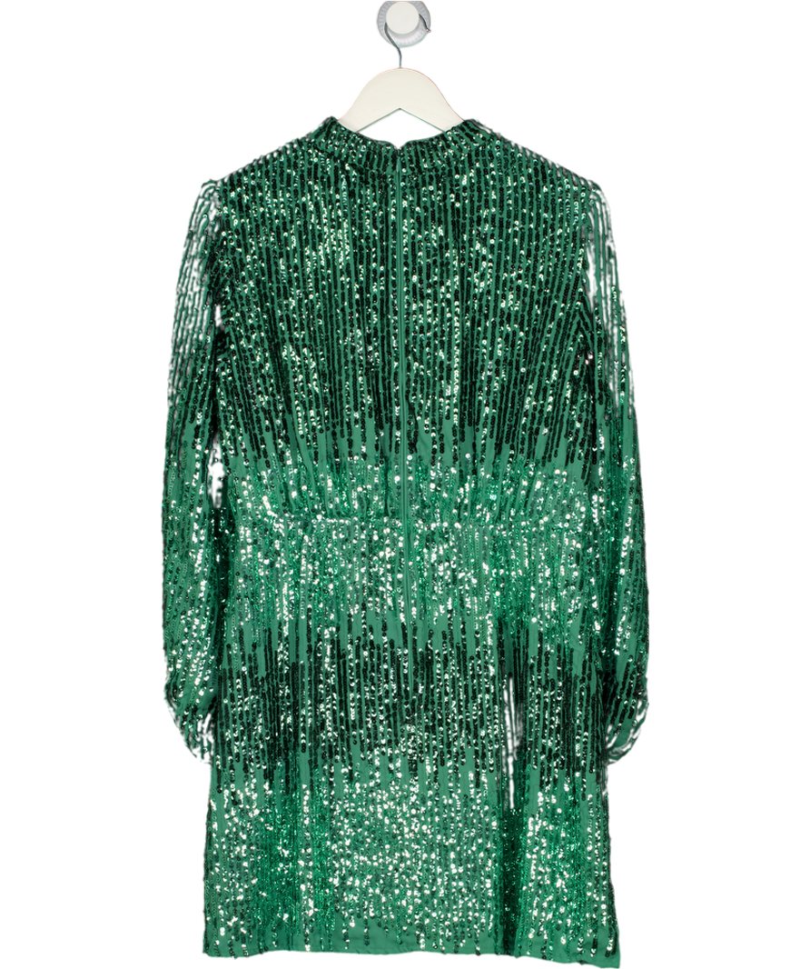 RIXO Green Sequin Long Sleeve Mini Dress UK 14 Reliked RIXO Green Sequin Long Sleeve Mini Dress UK 14 Reliked