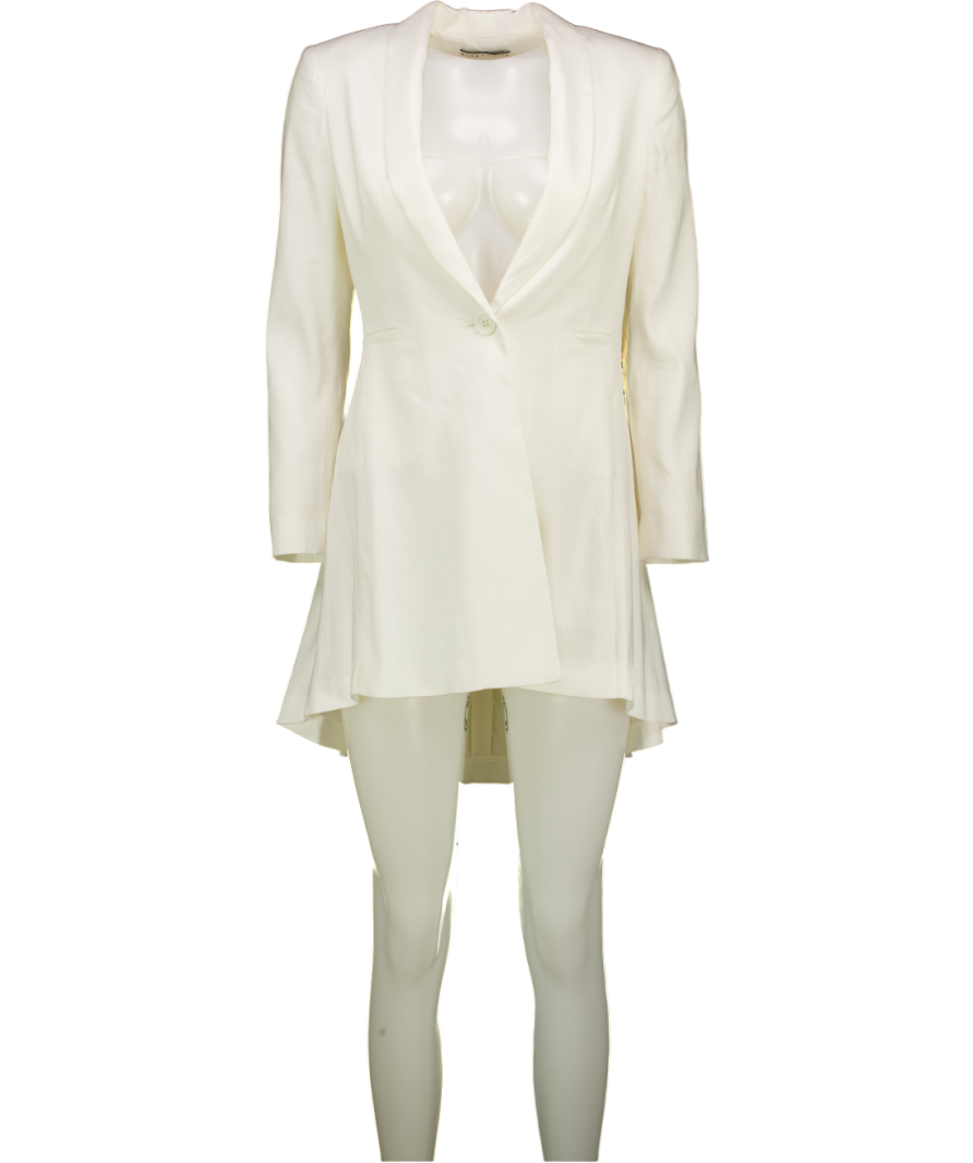 ALICE + OLIVIA Ivory White Leo Shawl-collar High-low Long Blazer UK S