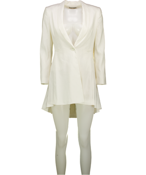ALICE + OLIVIA Ivory White Leo Shawl-collar High-low Long Blazer UK S