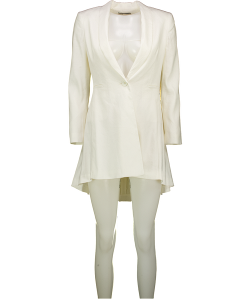 ALICE + OLIVIA Ivory White Leo Shawl-collar High-low Long Blazer UK S