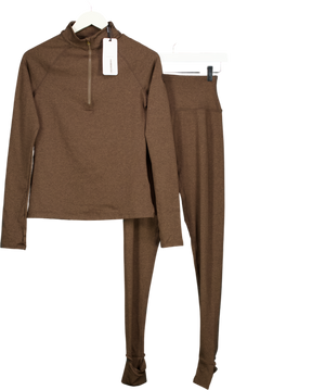 VARLEY 2-piece Always Warm Half-zip Base Layer Top And Leggings Set - Chocolate Brown Marl UK S