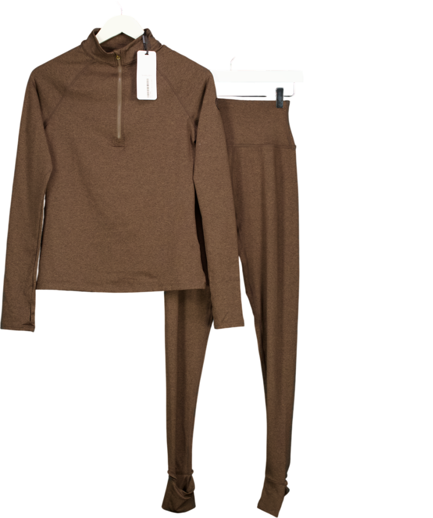 VARLEY 2-piece Always Warm Half-zip Base Layer Top And Leggings Set - Chocolate Brown Marl UK S