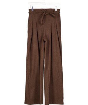 4th & Reckless Brown Herringbone Tie Belt Wide Leg Trousers UK 6
