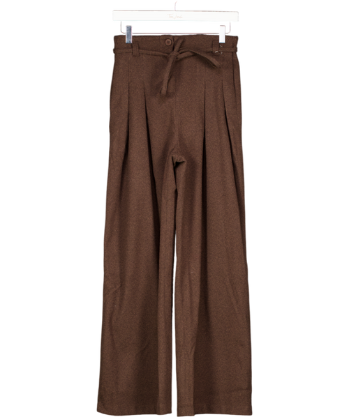 4th & Reckless Brown Herringbone Tie Belt Wide Leg Trousers UK 6