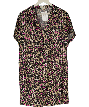 Hush Brown / Pink Leopard Print Dress UK 10