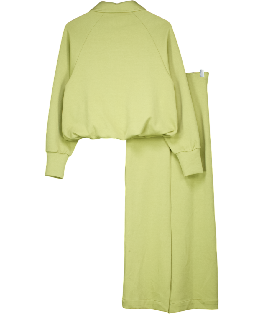 Topshop Green Interlock Bubble Hem Polo Quarter Zip Sweat & Maxi Skirt Set UK XS