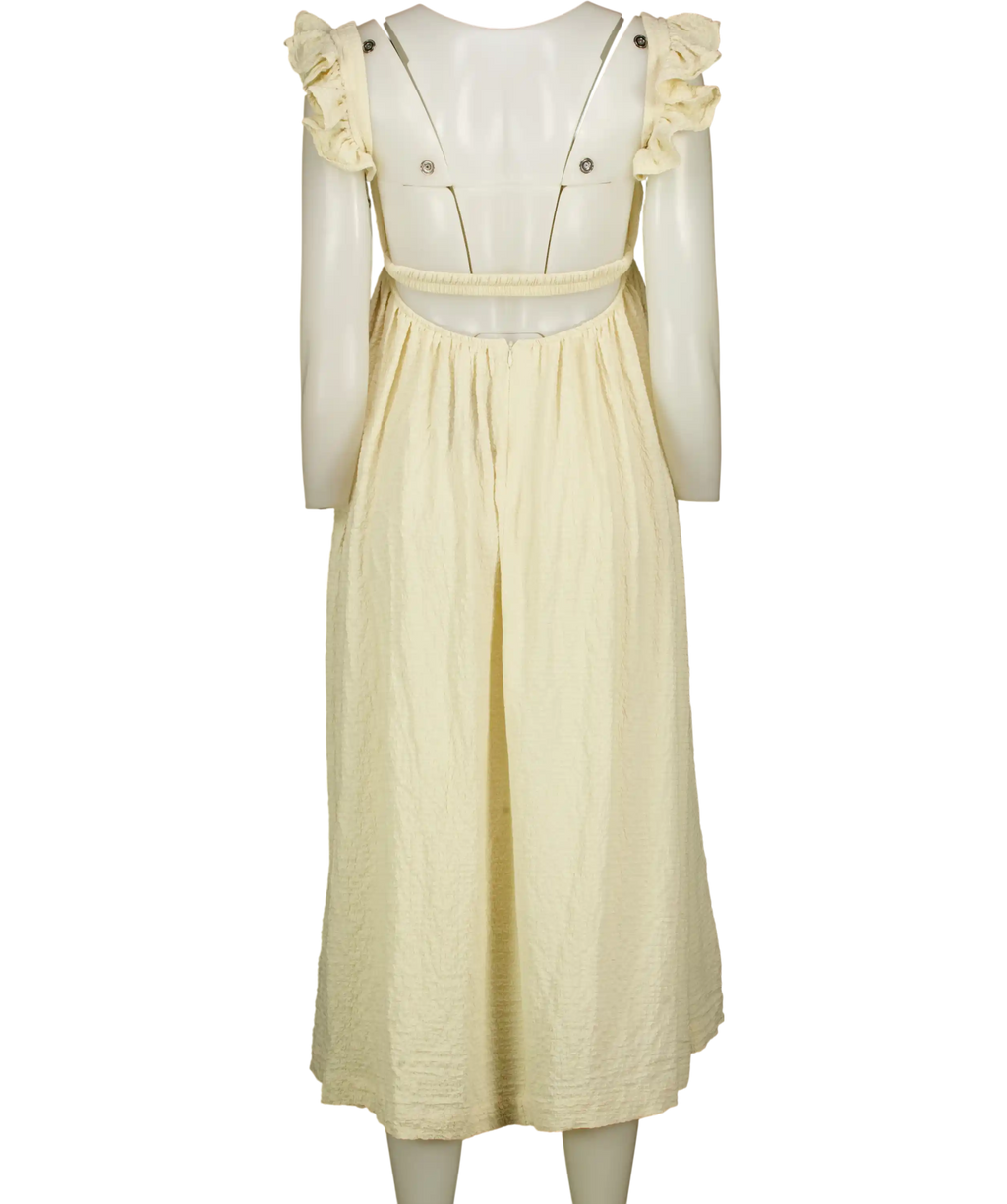LPA Cream Textured Crinkle Plissé Midi Dress UK XS