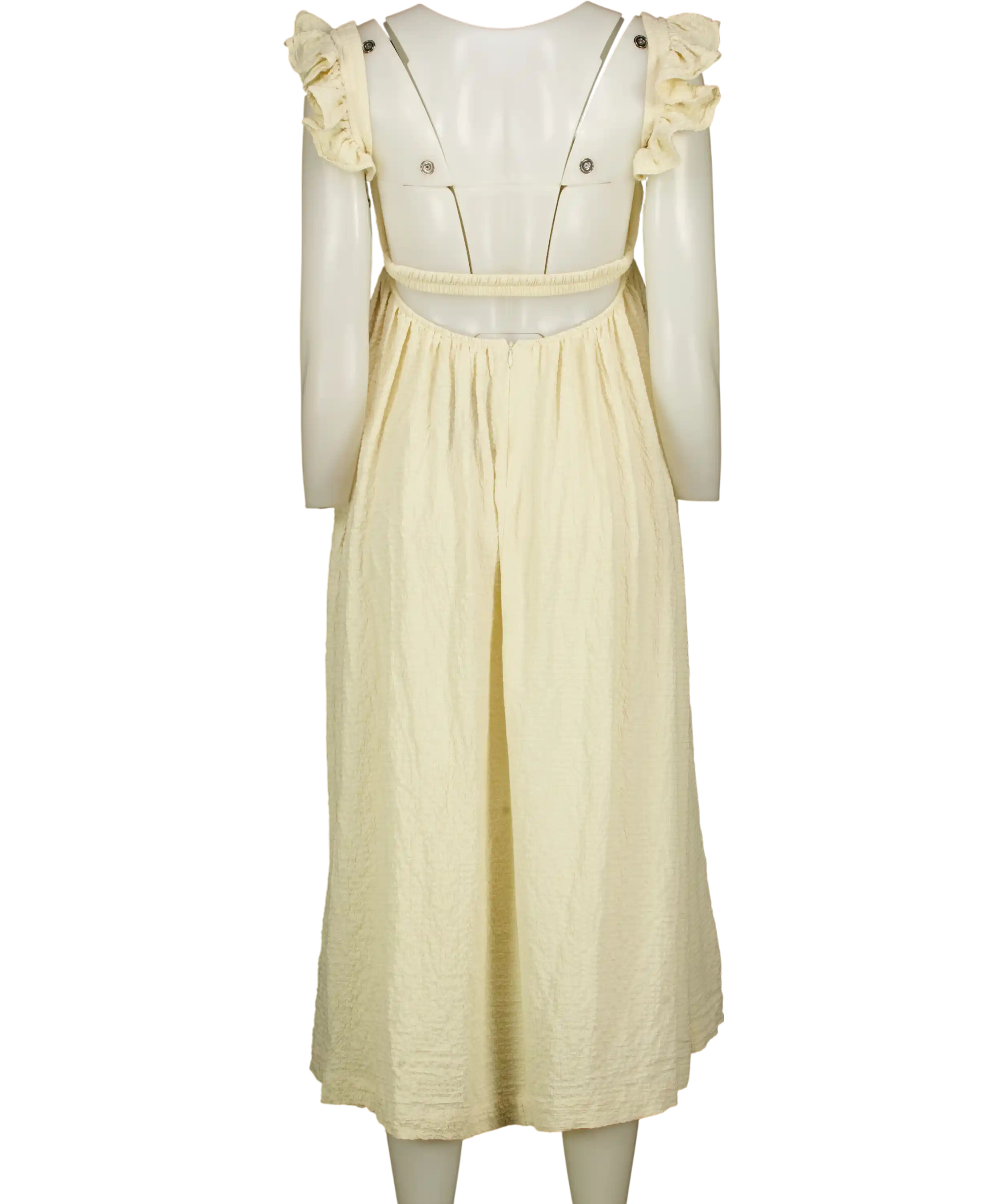 LPA Cream Textured Crinkle Plissé Midi Dress UK XS