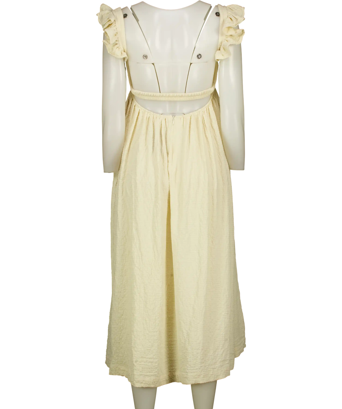 LPA Cream Textured Crinkle Plissé Midi Dress UK XS