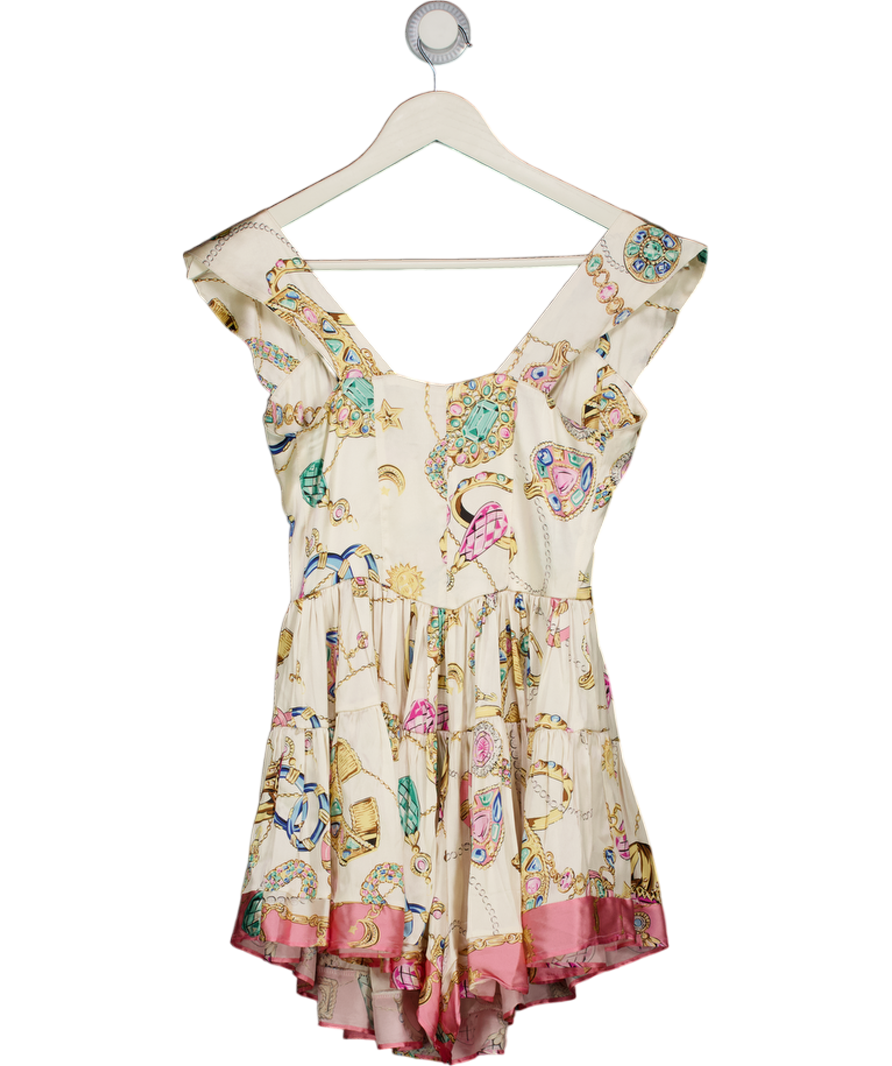 VANESSA MOONEY Cream The Iconic Vintage Jewelry Scarf Print Elisabeth Playsuit UK XXS