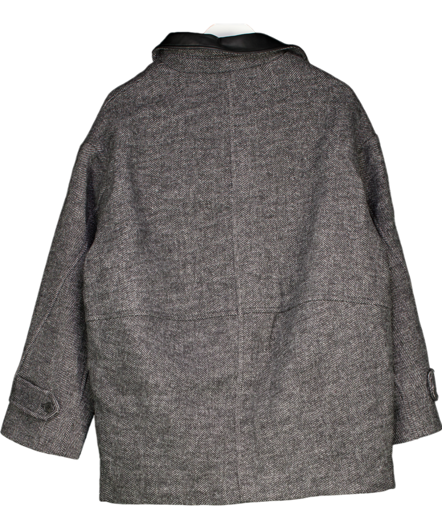 ASOS Grey Wool Blend Textured Jacket With Collar In Herringbone UK S