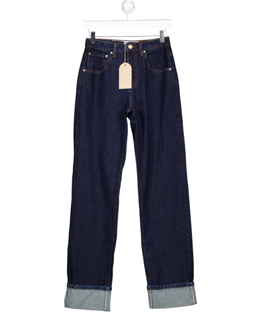 MESHKI Kirralee Straight Leg Cuffed Jeans - Indigo Blue UK 6