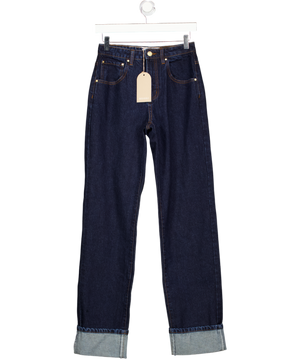 MESHKI Kirralee Straight Leg Cuffed Jeans - Indigo Blue UK 6