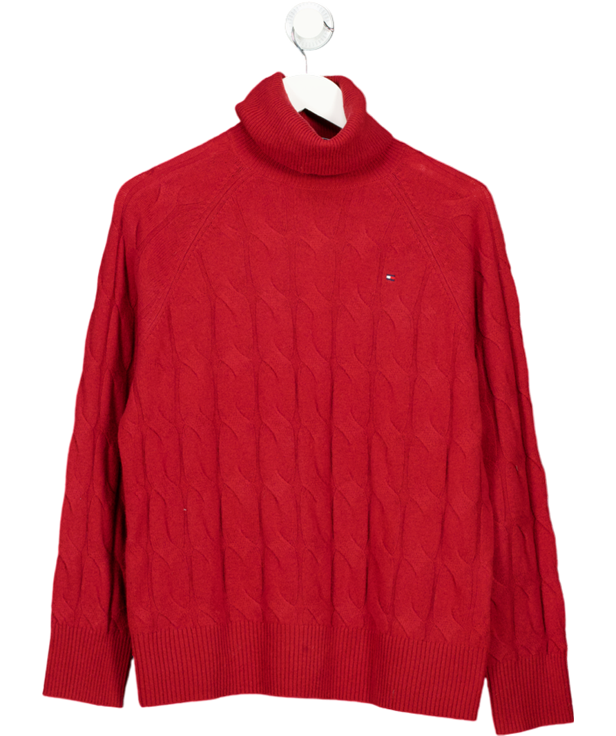 Tommy Hilfiger Red Cable Knit Soft Wool Relaxed Jumper UK S