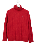 Tommy Hilfiger Red Cable Knit Soft Wool Relaxed Jumper UK S