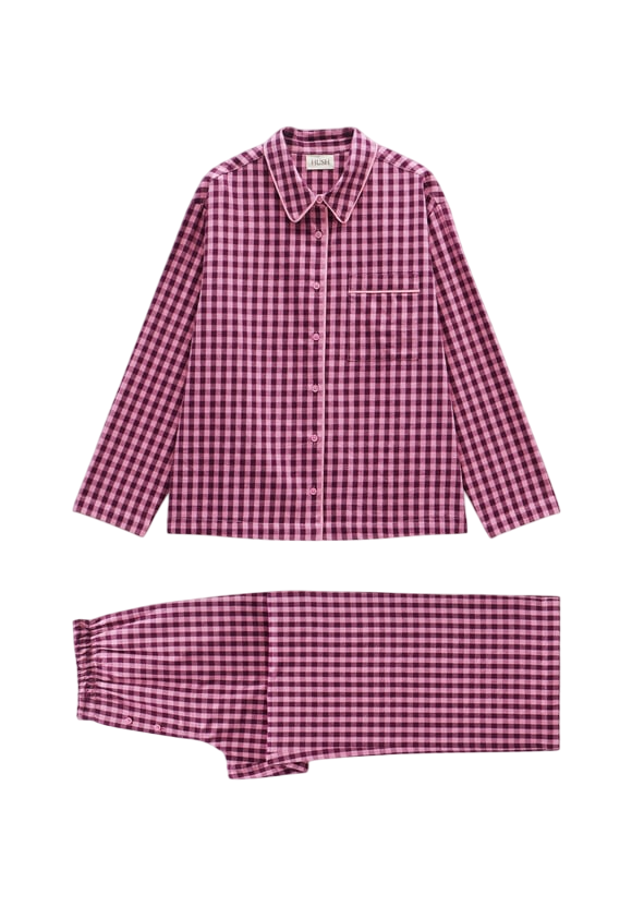 HUSH Pink Luella Cosy Ultra soft Brushed Cotton Viscose Gingham Pyjamas UK S