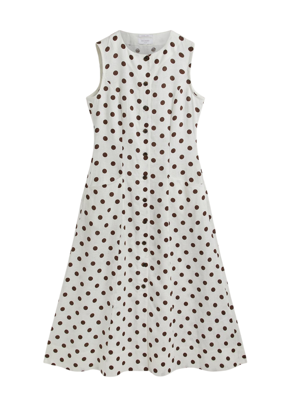 HOBBS Cream / Brown Carmen Linen Polka Dot Dress UK 8