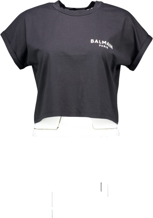 Balmain Black Locked-logo Cropped T-shirt UK XS