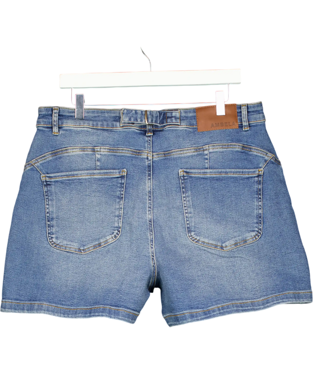 Ambela Blue Stretch Raw Hem Shorts UK 18