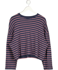 Bershka Blue Asymmetric Neck Long Sleeve Print T-shirt UK L