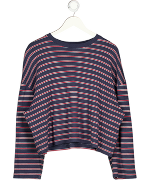 Bershka Blue Asymmetric Neck Long Sleeve Print T-shirt UK L