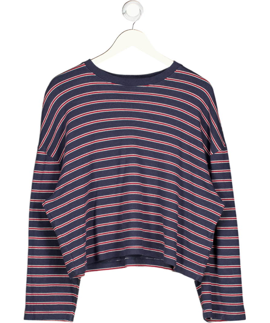 Bershka Blue Asymmetric Neck Long Sleeve Print T-shirt UK L