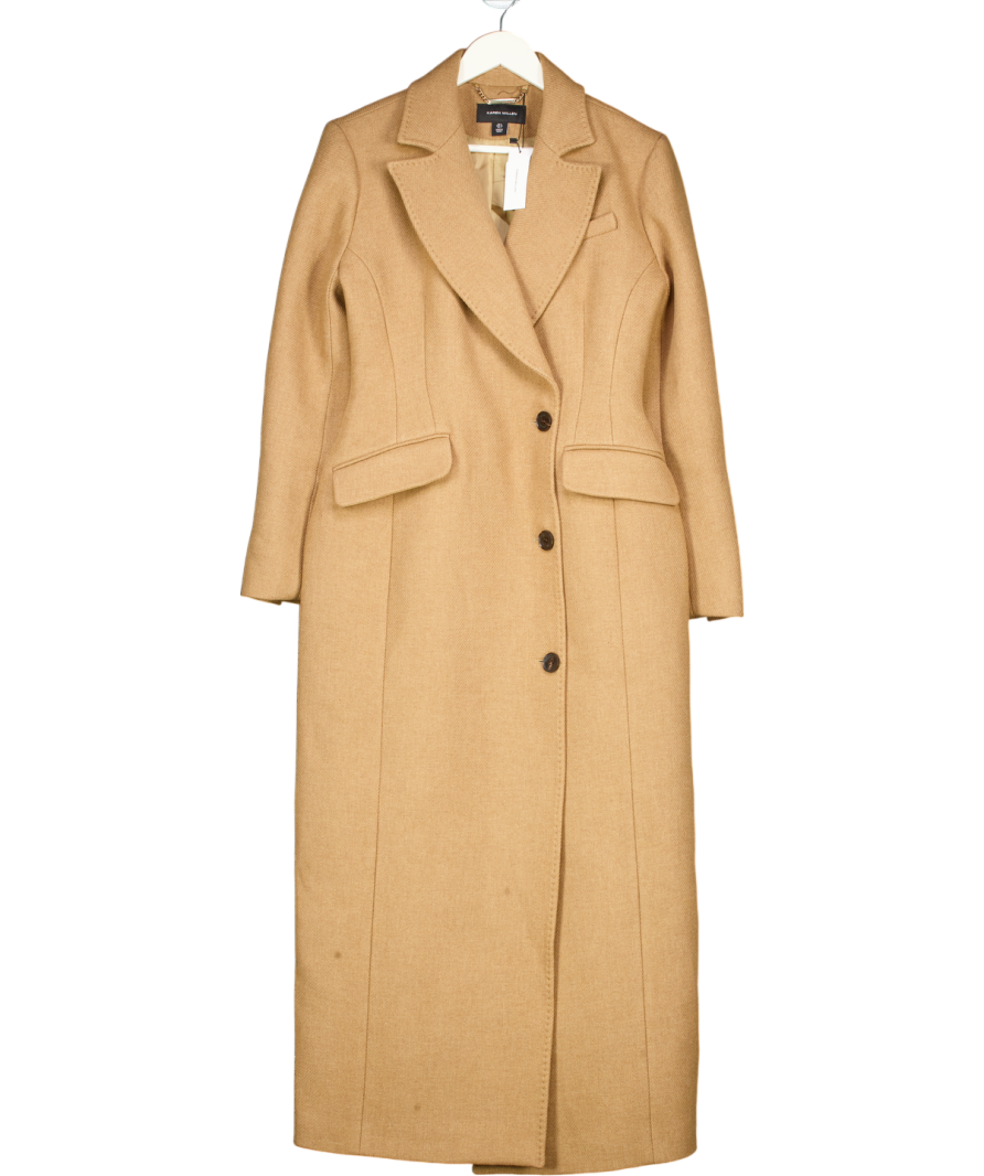 Karen Millen Beige Italian Wool Tailored Fitted Maxi Coat UK 8