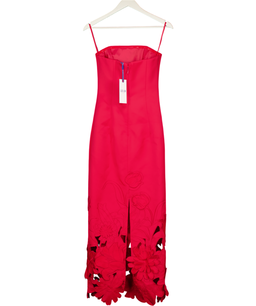 Leo Lin Red Rayna Floral-appliqué Maxi Dress UK 6