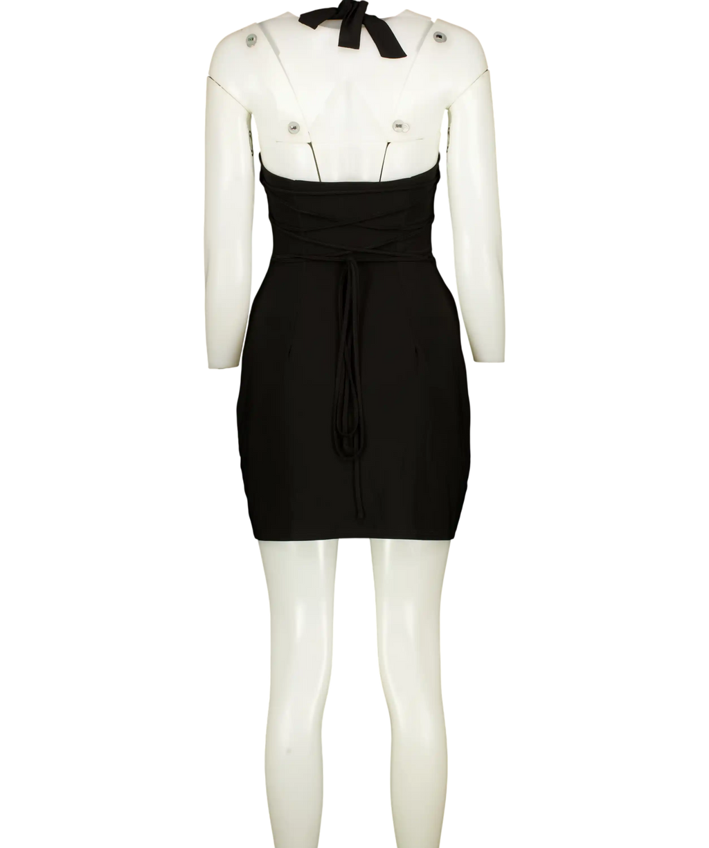 AYM STUDIO Black Hart Two-way Halter Mini Dress UK S