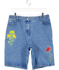 NA-KD Mid Blue Denim Shorts With Floral Embroidery UK 10