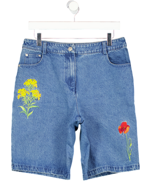 NA-KD Mid Blue Denim Shorts With Floral Embroidery UK 10